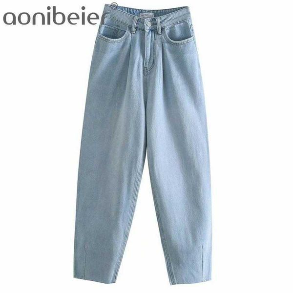 Gewaschene blaue Jeans Frühling Sommer Hohe Taille Breite Bein Frauen Knöchel Länge Denim Hosen Weibliche Raw Saum Casual Hosen 210604