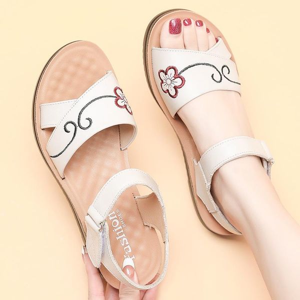

sandals real leather shoes woman large size soft 2021 summer anti-skid flat mary jane suit female beige espadrilles platform gen, Black