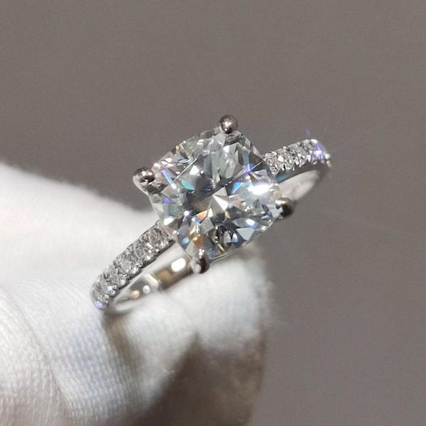 

cluster rings 9k white gold ring luxury square cushion-shaped moissanite gh color excellent cut anniversary gift engagement, Golden;silver