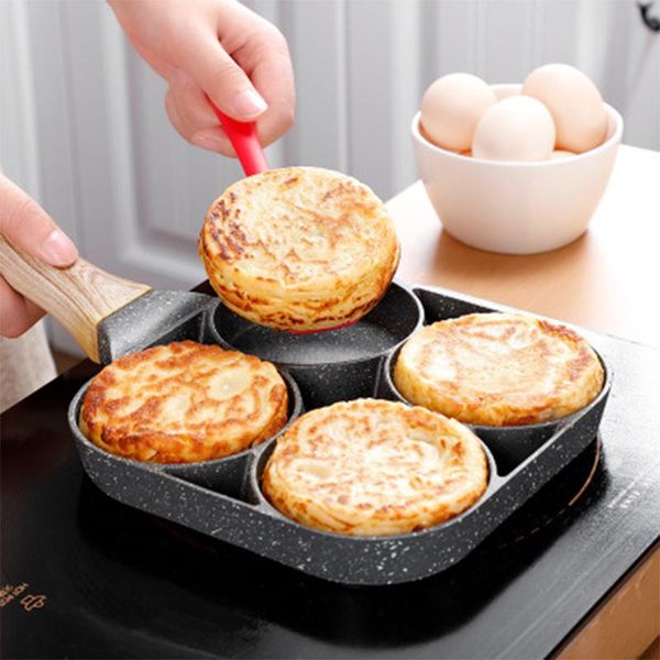 

non-stick pans 4 hole fried egg burger pan thickened omelet ham pancake maker home frying pot cooking breakfast cookware