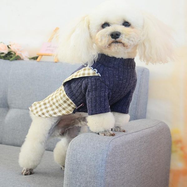 

dog apparel winter woolen skirt warm clothes teddy thick padded coat small pet princess fashion plaid strap soft cotton