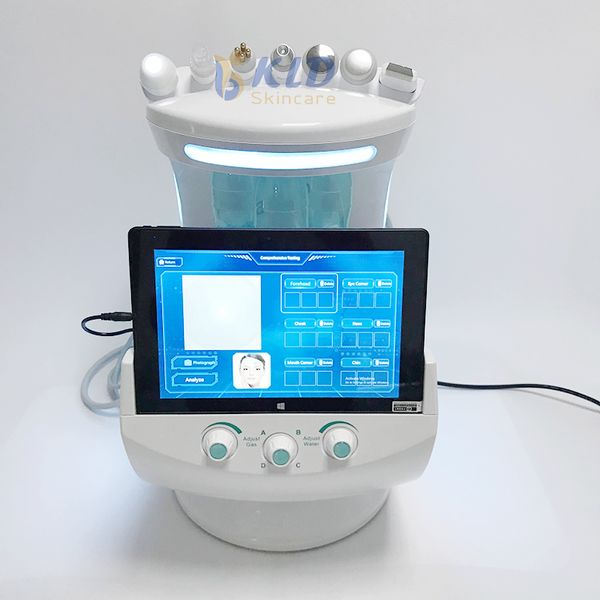 Analizzatore di pelle multifunzionale intelligente blu ghiaccio ad ultrasuoni RF 7-in-1 Apparecchiatura per peeling microcristallino Hydraface a getto d'acqua facciale