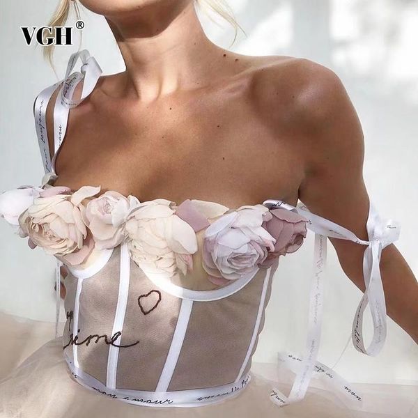 

women's tanks & camis vgh patchwork floral vest for women square collar sleeveless lace up slimming tank female summer fashion sty, White