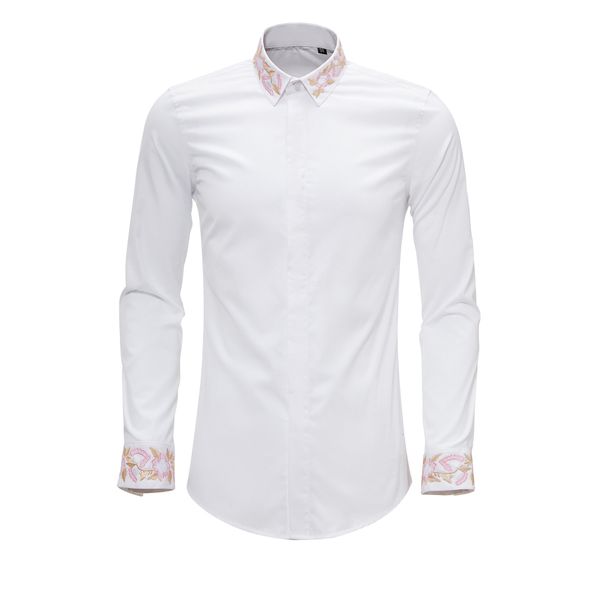 

business shirt deluxe and 2021 xinyi product china wind gold pink embroidery long sleeve men's slim fit, White;black