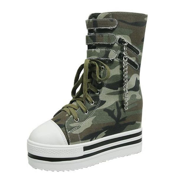 

boots 2021 for dropship stylish chains high heels height increasing black camouflage skidproof platform casual shoes women