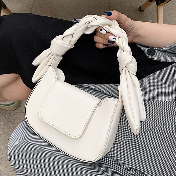 

evening bags elegant baguette bag for women fashion solid color ladies twisted braid handbags soft pu leather small shoulder & crossbody
