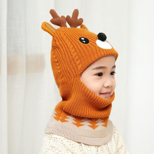 

caps & hats 2 to 6 years old boy girl beanie protect neck cartoon animal windproof winter child knit hat kids girl's earflap, Yellow