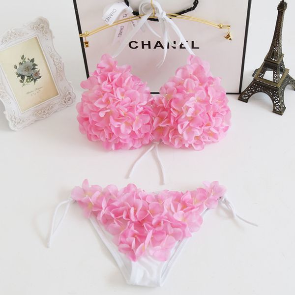 

size gathered chest new handmade flower bikini swimsuit, White;black