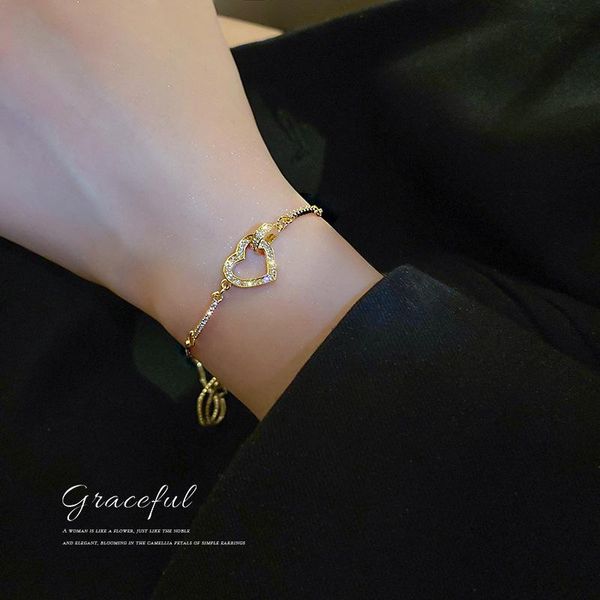 

charm bracelets luxury fashion dainty cubic zirconia heart bracelet for woman exquisite gold chain cuff on hand girl jewelry gift, Golden;silver