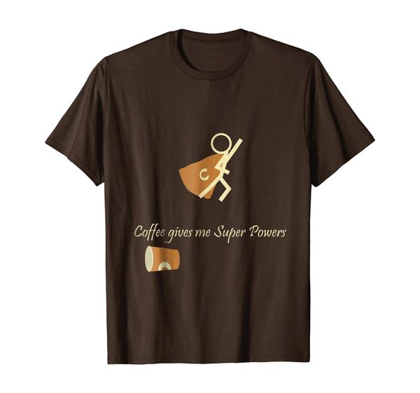 

"Coffee gives me super powers" hero stick figure T-shirt, Mainly pictures