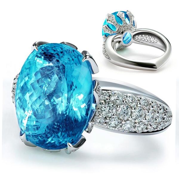 

wedding rings caoshi gorgeous oval sky blue zirconia women silver color unique heart shape band design fashion jewelry gifts, Slivery;golden
