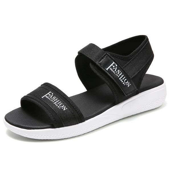 

sandals flats shoes for women confortable fashion canvas sports style rubber outsole lady beach, Black