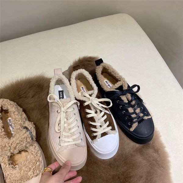 

dress shoes east gate plush women wear thick bottom net red cotton shoes, lace up warm single in winter 2021, Black