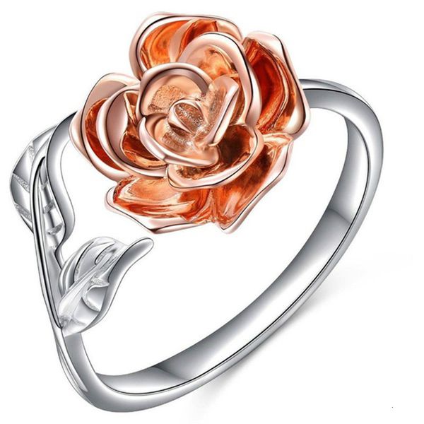 

female two-color gold hand jewelry selling rose open ring, Slivery;golden