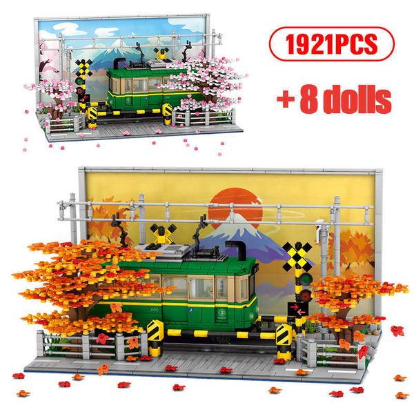 1921PCS FAI DA TE Creativo Kamakura Treno MOC Architettura Building Blocks City Street View Anime Auto Figure Giocattoli Dei Mattoni Per I Bambini X0902