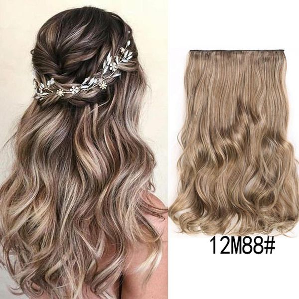 

synthetic hair 24inch 5clips hairpiece body wave high temperature fiber clip in wigs, Black
