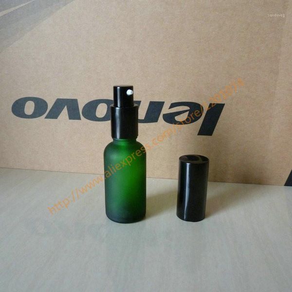

storage bottles & jars 30ml blue/clear/green/brown frosted glass lotion bottle with aluminum shiny black pump.for and essential oil