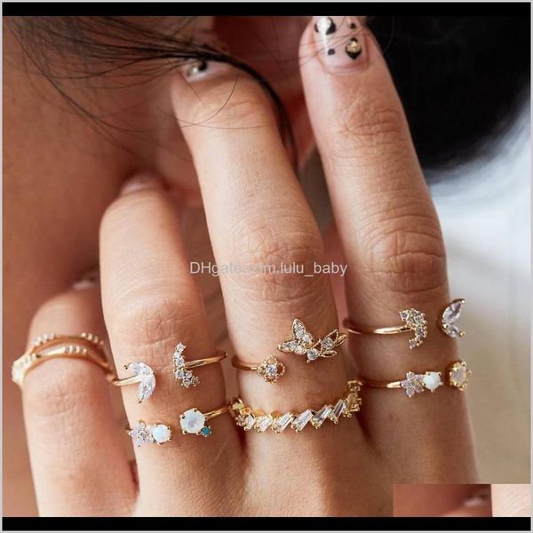 

bohemian fashion jewelry knuckle ring set butterfly flower midi 7pcsset s640 xfnu4 cluster qsvvc, Golden;silver