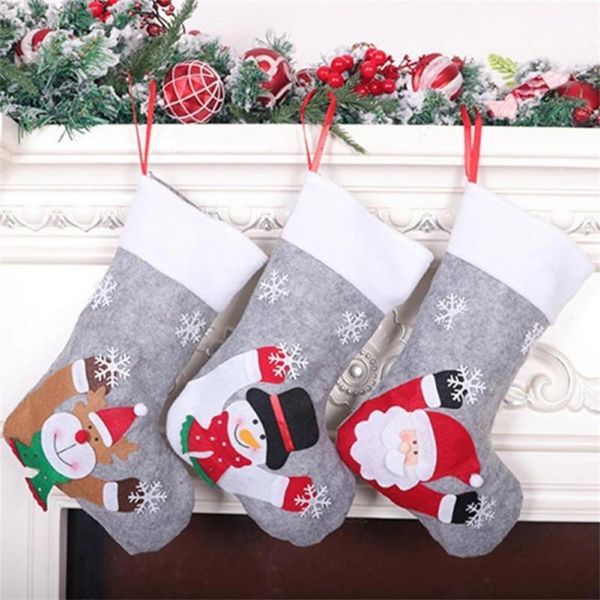 

christmas decorations stockings socks led light up snowman santa elk bear printing candy gift bag fireplace tree decoration 2022