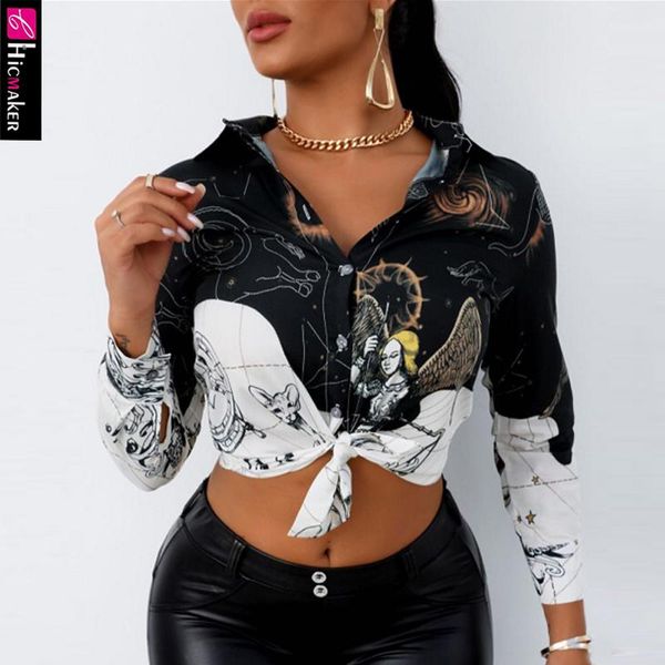 

women autumn mixed print button long sleeve shirt women's blouses & shirts, White