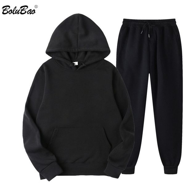 

bolubao spring men casual sets brand solid hoodie + pants two-pieces tracksuit sportswear hoodies set suit male 211103, Black