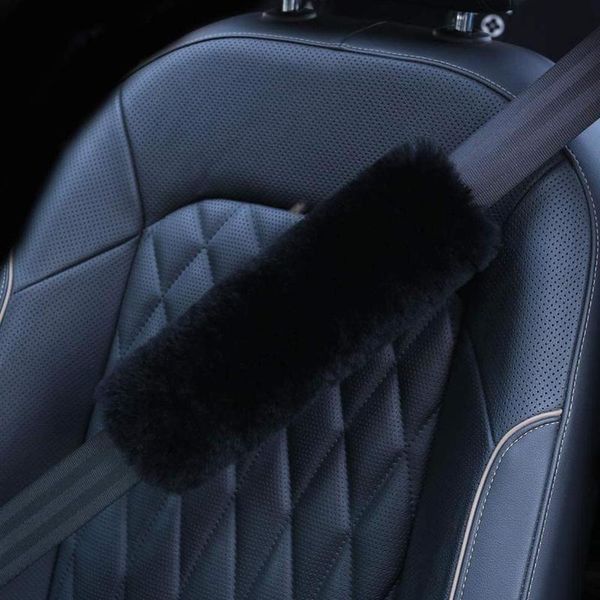 

safety belts & accessories 2pcs sheepskin wool auto car seat shoulder cushion cover winter fluffy harness seatbelts pads protective gear