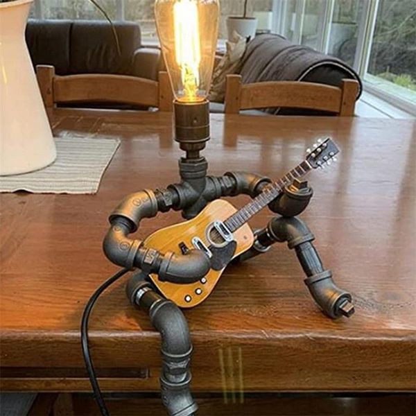 

downlights creative iron water pipe robot lamps playing guitar posture desk lamp home decoration lights for living room bedroom office