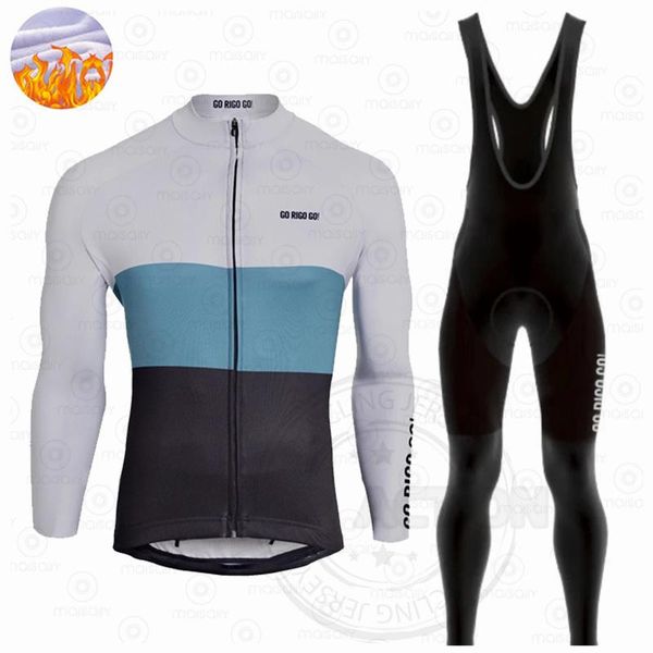 

racing sets men's long-sleeved jersey winter cycling wear team warm jacket suit mountain bike clothes fleece ropa ciclismo go rigo, Black;blue