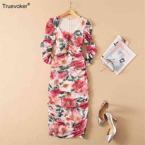 

truevoker european designer bodycon club dres high end multicolor floral print lace draped midi sheath mejur vestido 210602, Black;gray