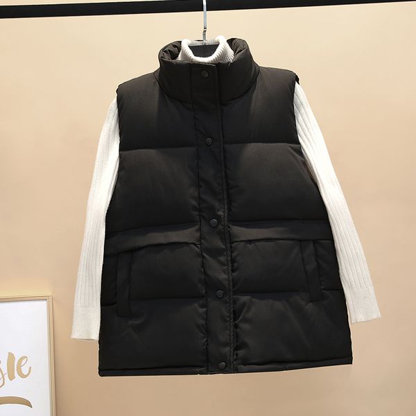 

mandarin collar sleeveless vest women's winter plus size down cotton padded black vest, Black;white