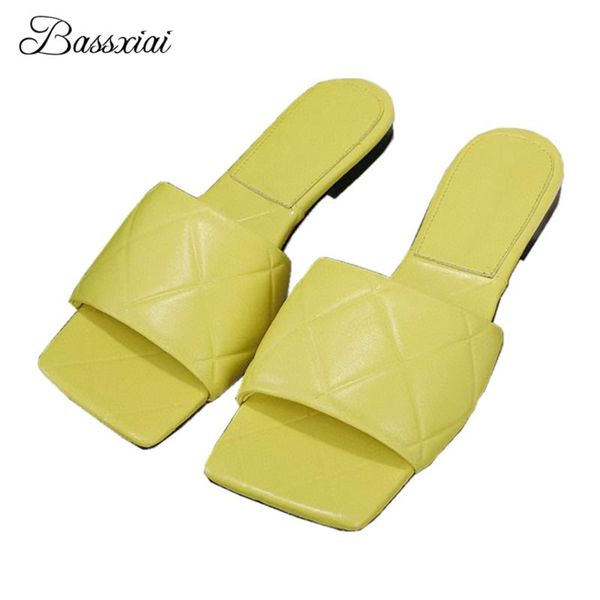 

slippers embossing genuine leather mules lady summer flat heel square open toe slip-on lazyman outwear women, Black
