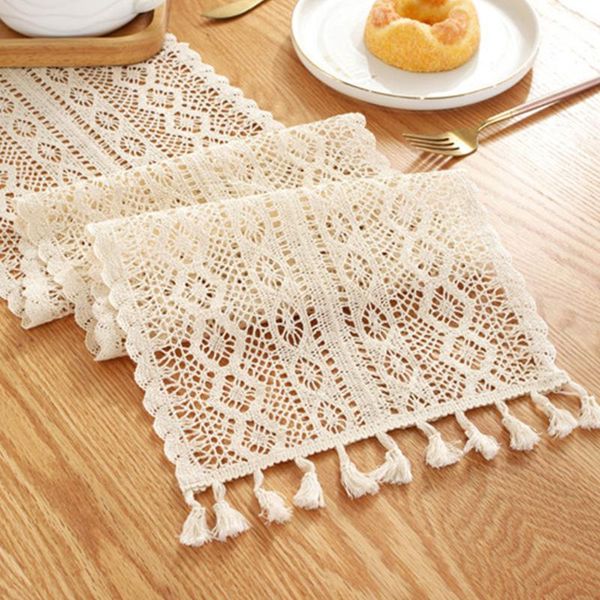 

table cloth nordic crochet lace runner with tassel cotton wedding decor hollow tablecloth beige romance cover coffee bed runners