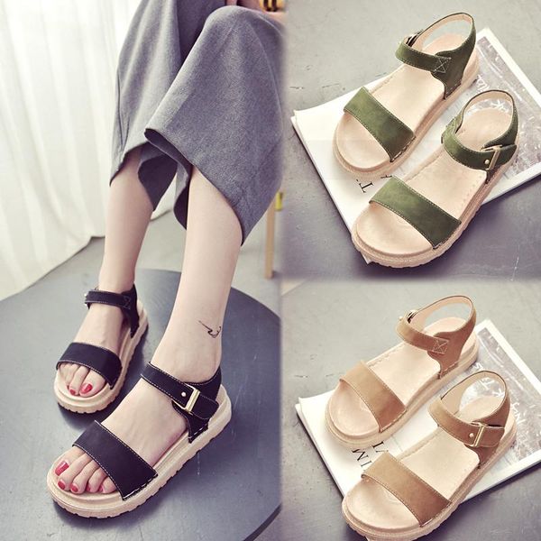 

summer women sandals open toe brand designer med heels leisure woman buckle strap shoes, Black