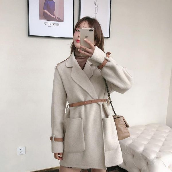 

women's wool & blends autumn winter coat women female long jackets korean double sided woolen clothes 2021 ladies black overcoat lw267