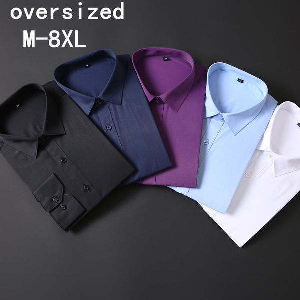 

men's plus size long-sleeved shirt 6xl 7xl 8xl cotton fashion business solid color professional shirt(oversized size) casual shirts, White;black