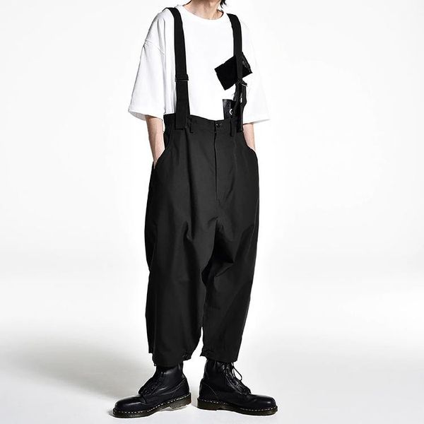 

men's pants s-6xl2021 wide-leg culottes and suspenders are loose., Black