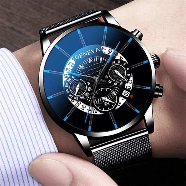 

wristwatches fashion unique multi layer dial watches luxury men business quartz blue ray glass mesh belt watch relogio masculino, Slivery;brown