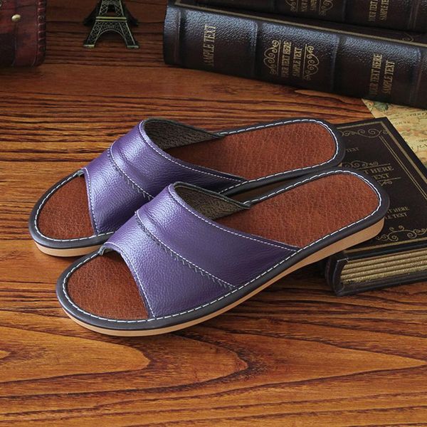 

slippers indoor slipper women split leather home ladies non-slip solid mules plus size 43/44, Black