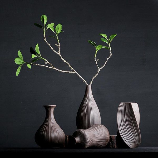 

vases home decor coarse pottery vstriation vase style retro flower art furnishing ornament ge kiln