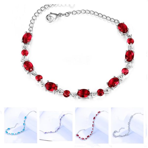

link, chain bright crystal red oval bracelets girl jewelry silver plated bangle women charm accessories birthday, Black