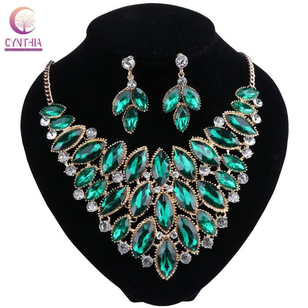 

earrings & necklace fashion african jewelry sets for women leaf crystal rhinestone gold color bridal wedding, Silver