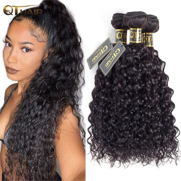 

human hair bulks water wave 4 bundles/lot 100% bundles malaysian curly natural color remy weave qt, Black