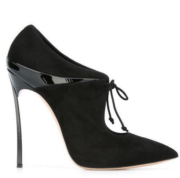 

dress shoes bonjean est pointed toe high heel lace-up thin heels woman pumps 12cm/10cm super shallow, Black