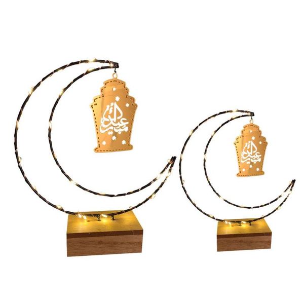 

strings eid mubara led crescent moon light ramadan wooden night muslim table ornament home decor gift