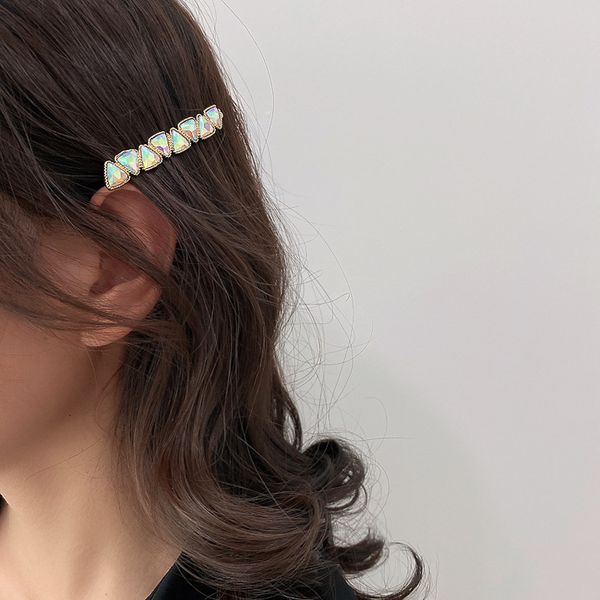 

triangle diamond fashion headdress simple bangs clip net red temperament hairpin, Golden;silver