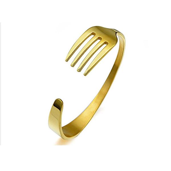

bangle korean fashion simple stainless steel fork opening rigid bracelets for women golde bangles birthday gifts boho jewelry wholesale, Black
