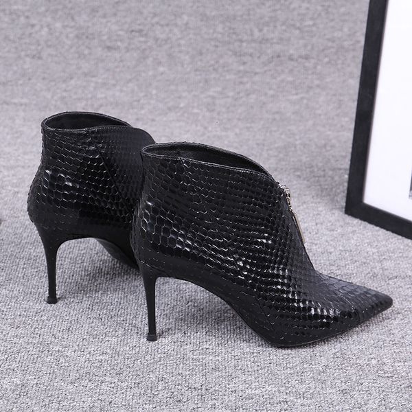 

boots women's shoes 2021 sharp front thin er solid, Black