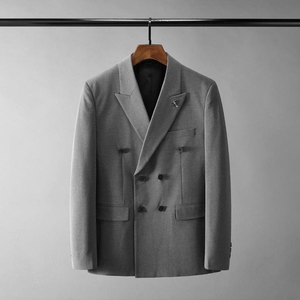 

men's suits & blazers man grey blazer men luxury double breasted aircraft metal brooch male fashion slim fit party plus size 5xl, White;black