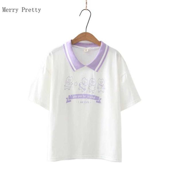 

women summer cotton t shirts harajuku cartoon pig print casual sweet style female basic kawaii cute tee shirt 210526, White