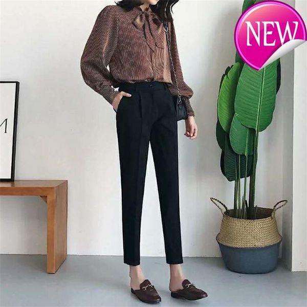 

women's pants & capris autumn spring high waist pencil casual solid harem female warm long trousers, Black;white